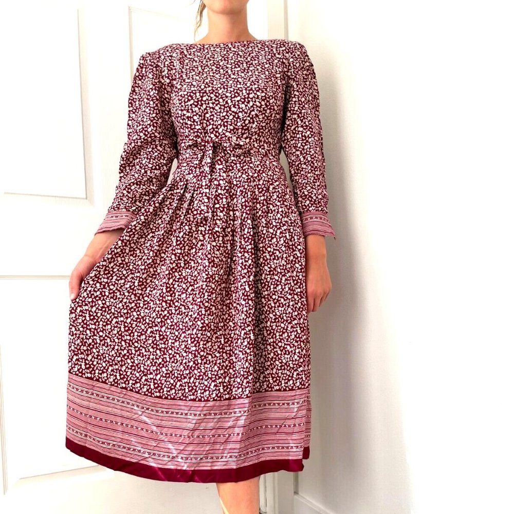 Vintage 80s Lanz Originals Prairie Dress Size Small Floral Midi Cottage Core